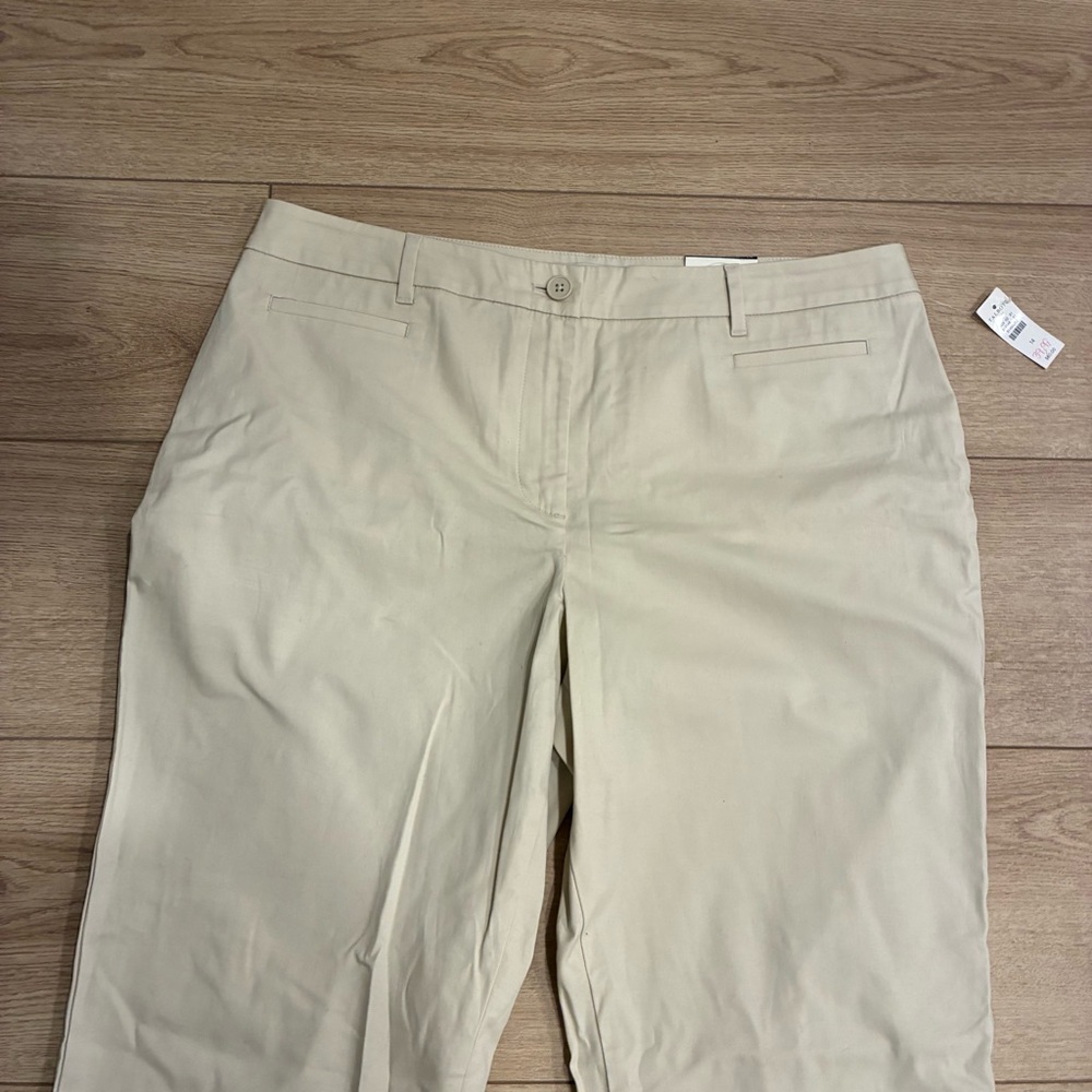 NWT Talbots Women’s Stretch Twill Crop Khaki Pant Cotton Size 14